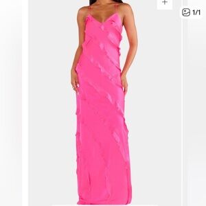 Show Me Your MuMu Hot Pink Ruffle Slip Maxi Dress